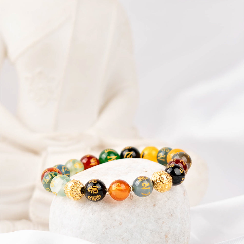 Buddha-Steine, verschiedene Kristalle, Friedensschnalle, Glücksarmband